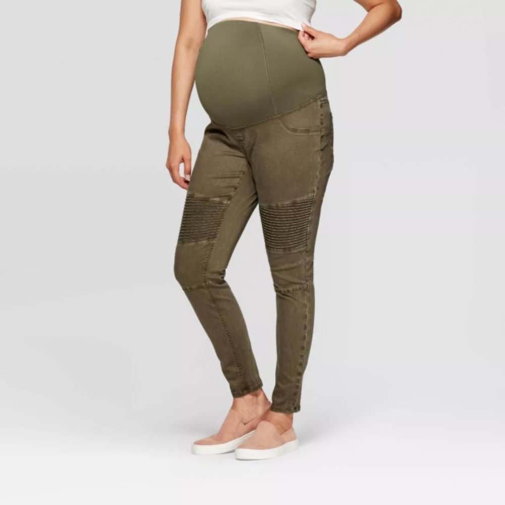 🤰Isabel Maternity Straight Olive Green Moto Pants, 4